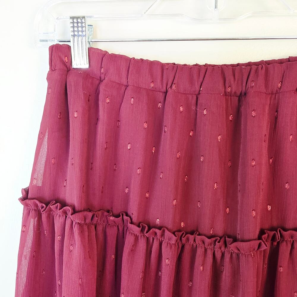 Altar'd State Maxi Skirt XS Burgundy Tiered Boho Cottagecore Westerm Cowgirl - Picture 5 of 11